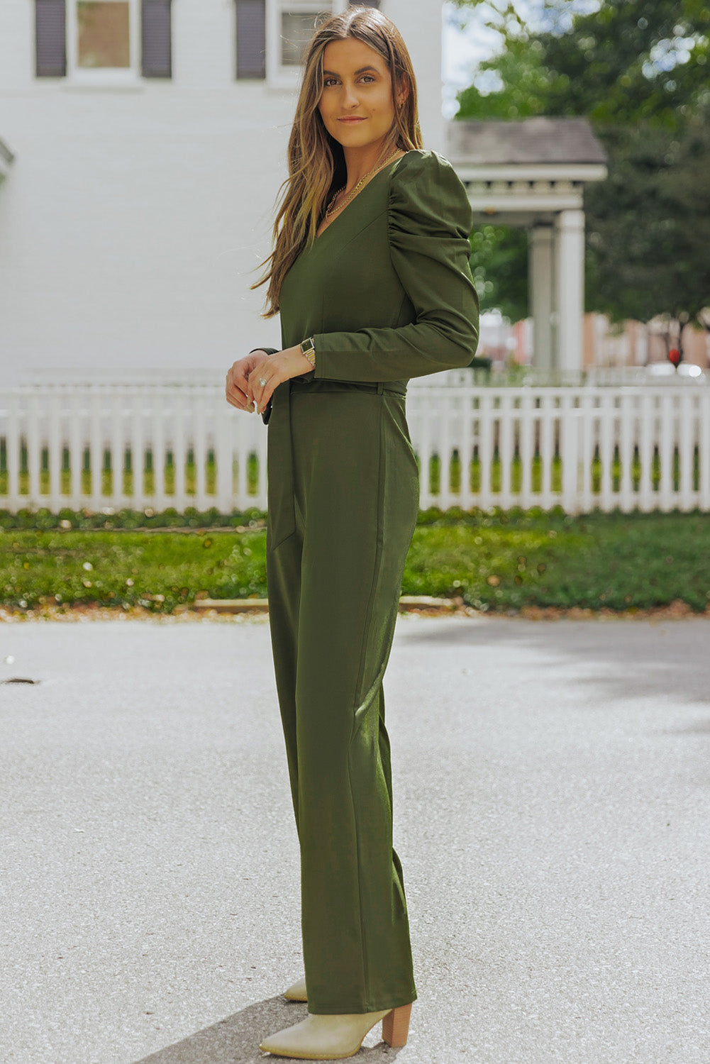 Long Puff Sleeve V-Neck Classic Jumpsuit