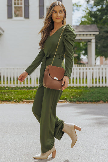 Long Puff Sleeve V-Neck Classic Jumpsuit