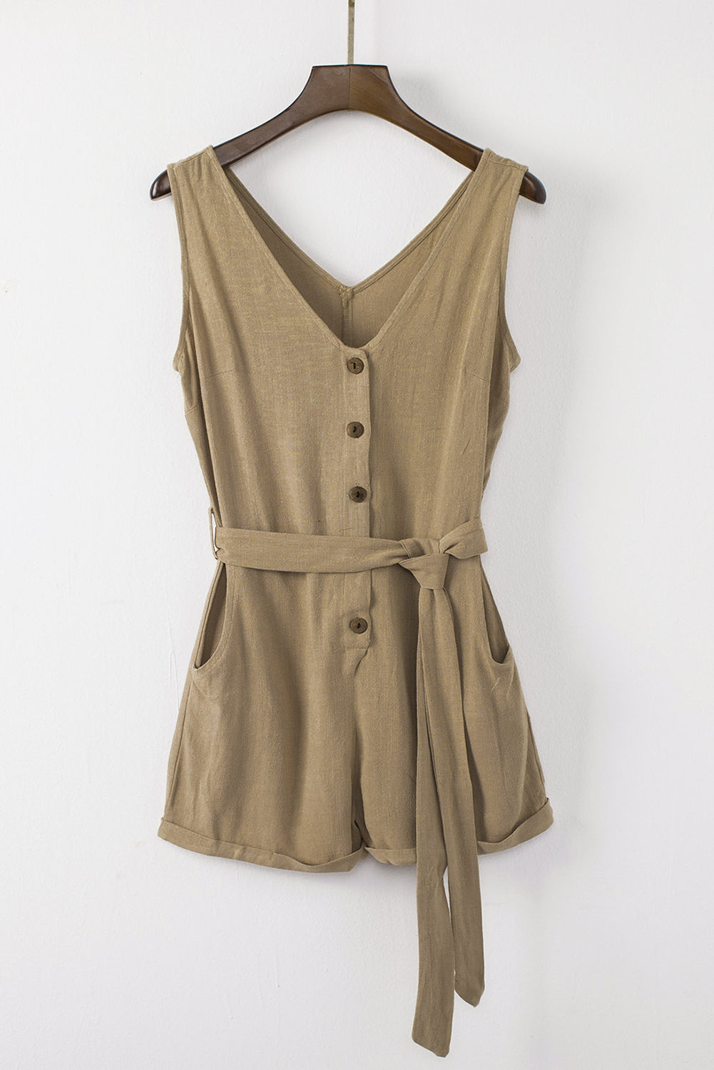 Buttoned Plunge Sleeveless Romper