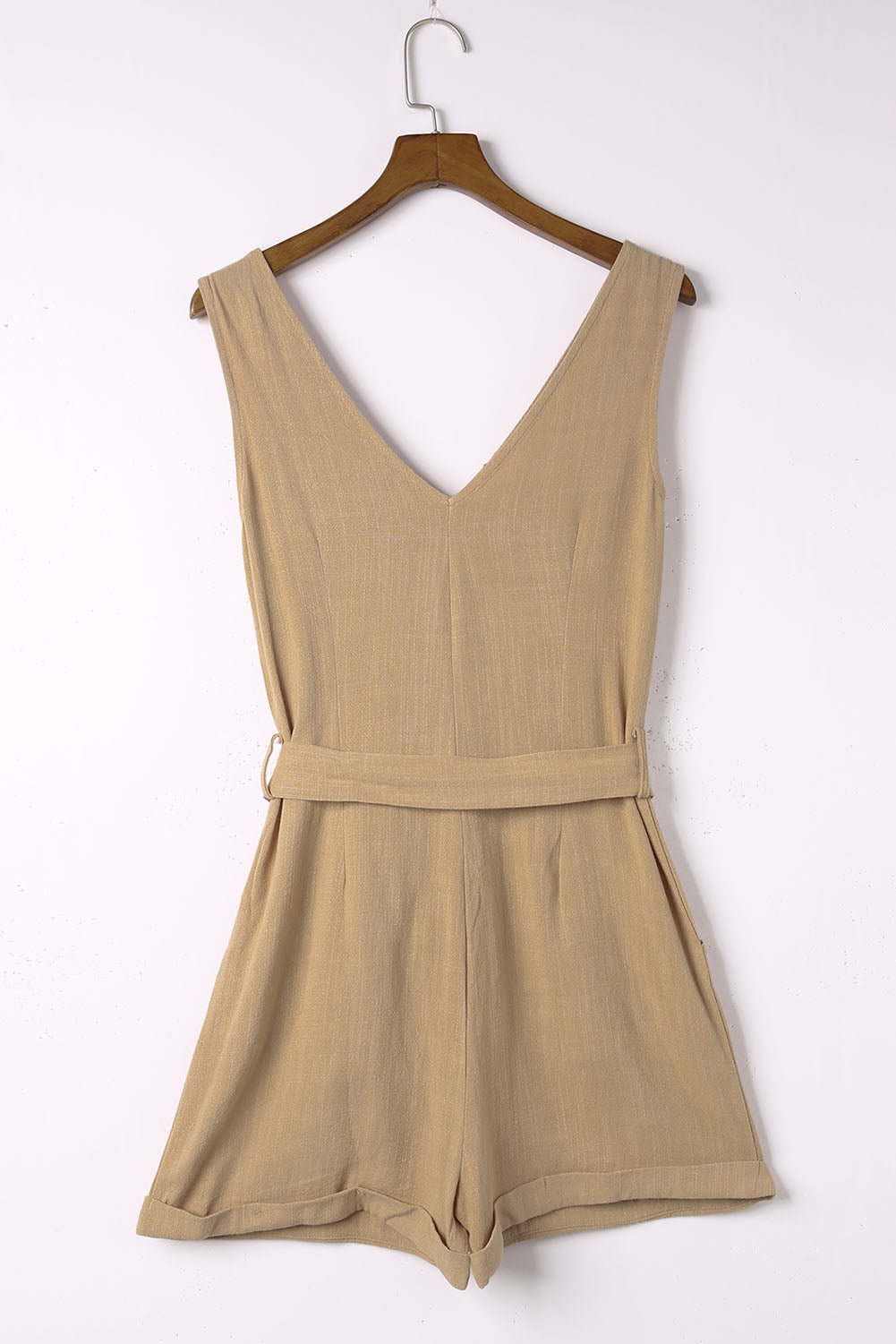 Buttoned Plunge Sleeveless Romper