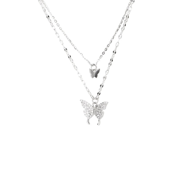 925 Sterling Silver Shiny Butterfly Tassel Necklace - [NUDRESS]